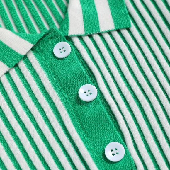 NWT Cider Stripe Knit Slim Green and White Polo Ribbed Crop Top Size Medium - Picture 9 of 9